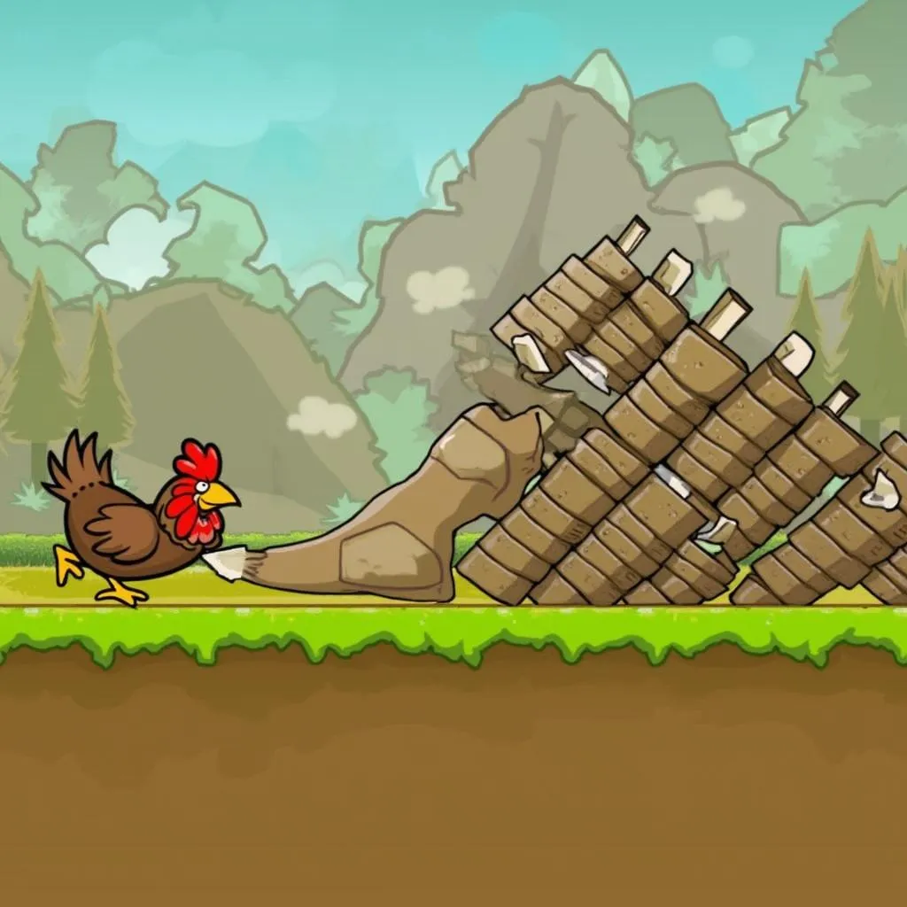 Chicken character avoiding an obstacle